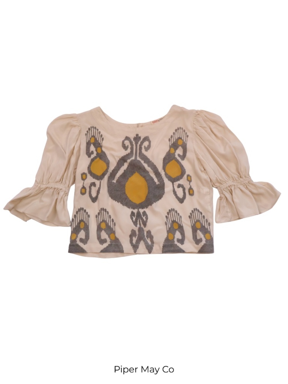 Bombay Paisley Printed Puff Sleeve Blouse XXS Neutral Boho Chic